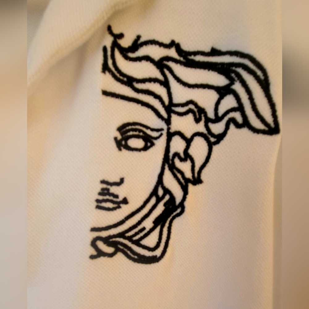 VERSACE Sale! Medusa in Black Thread  Makes This A Very Cool White Polo Shirt.